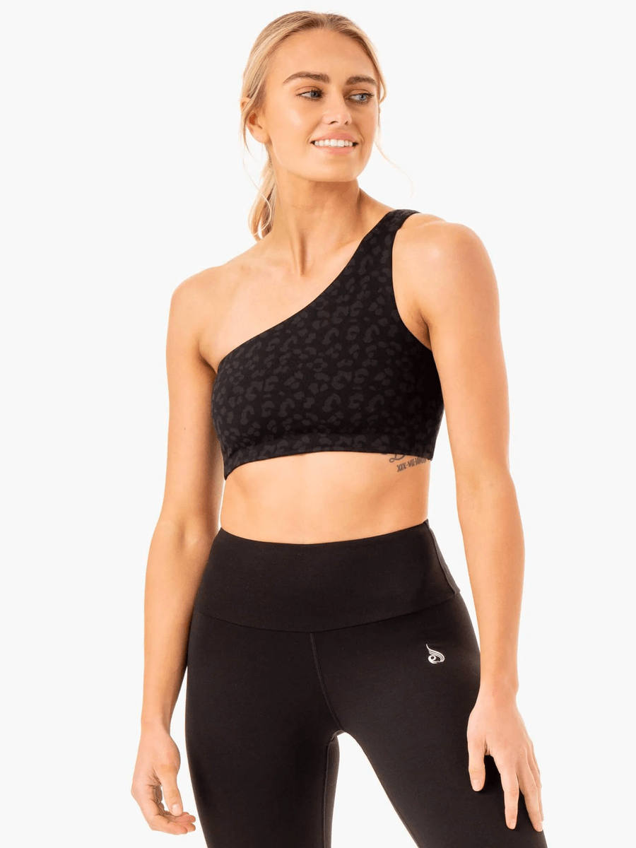 Ryderwear Adapt One Shoulder Sports Bra - Black Leopard