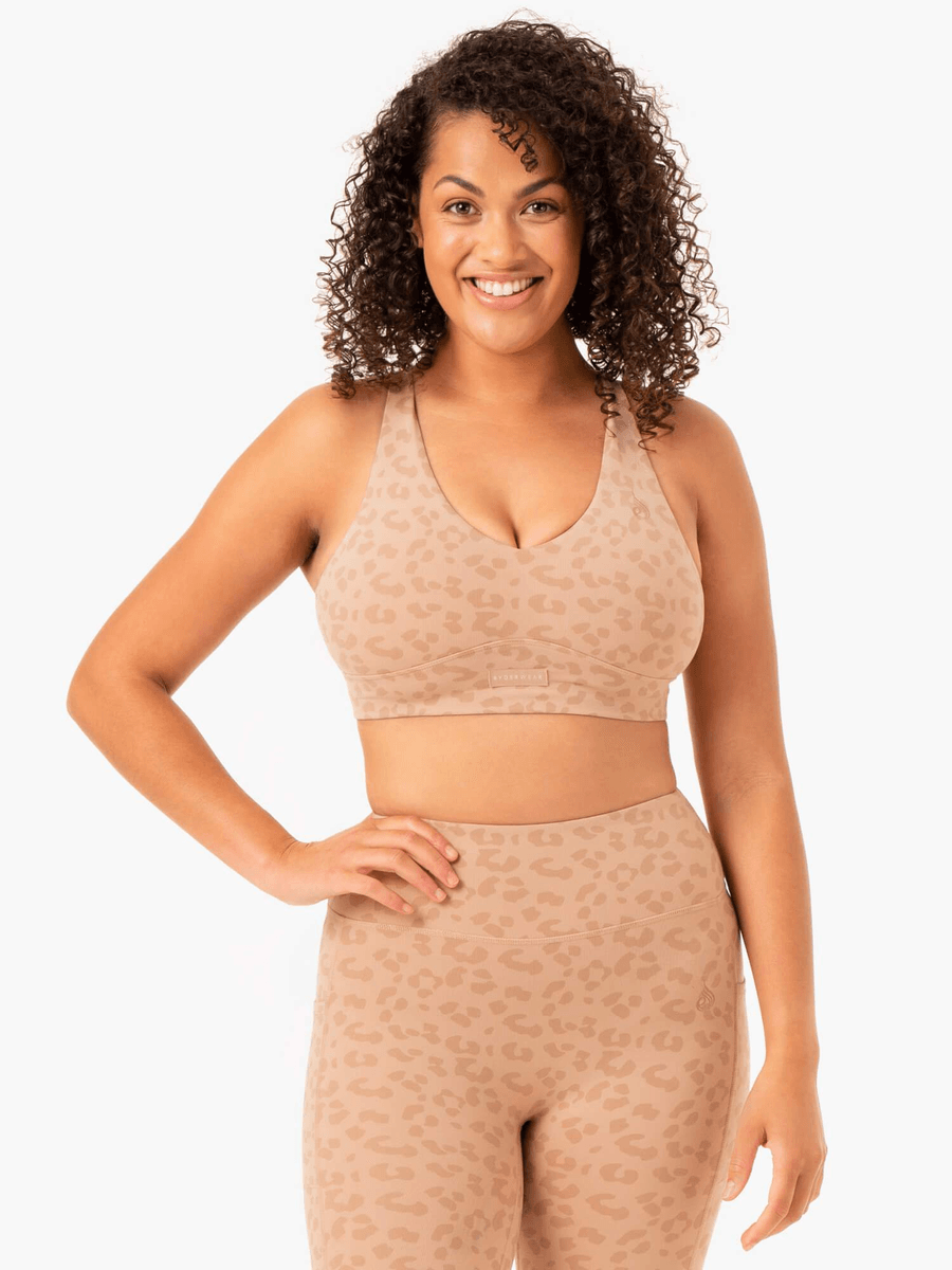 Ryderwear Ultra V-Neck Sports Bra - Tan Leopard