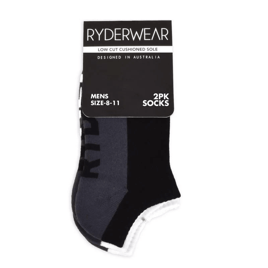 Ryderwear Mens Socks 2 Pack - Black/Grey and White/Grey