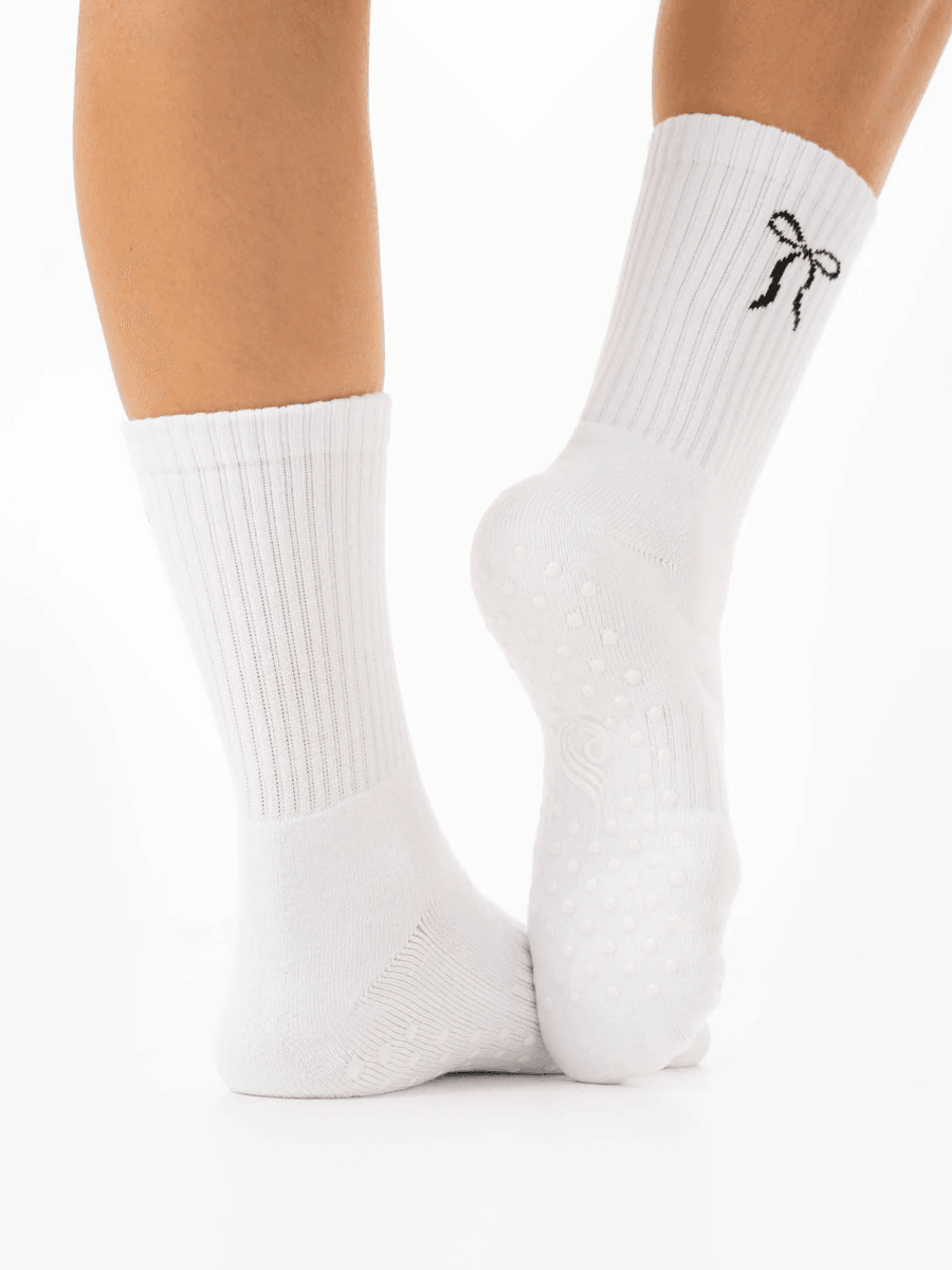 Ryderwear Pilates Bow Crew Socks - White