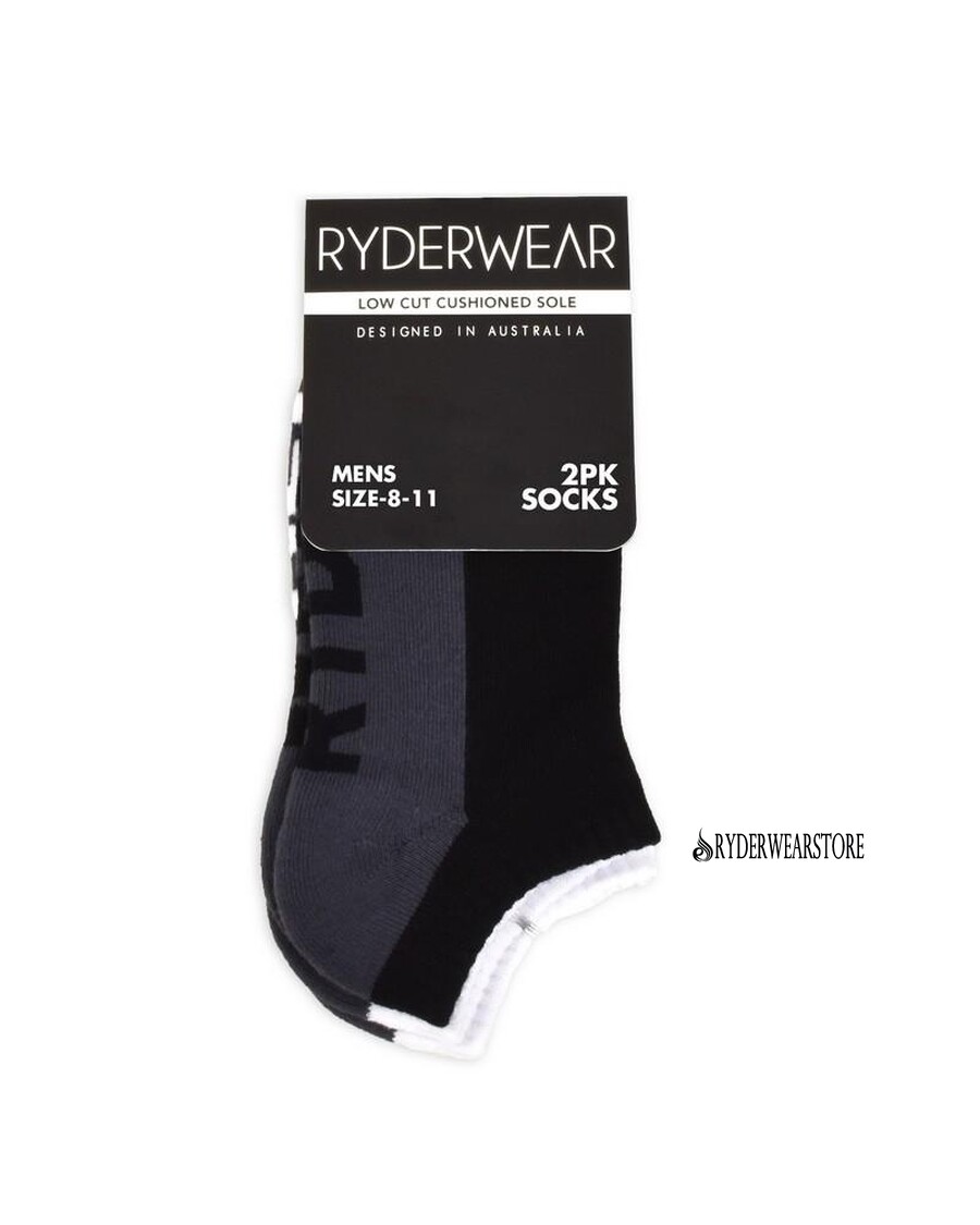 Ryderwear Mens Socks 2 Pack - Black/Grey and White/Grey