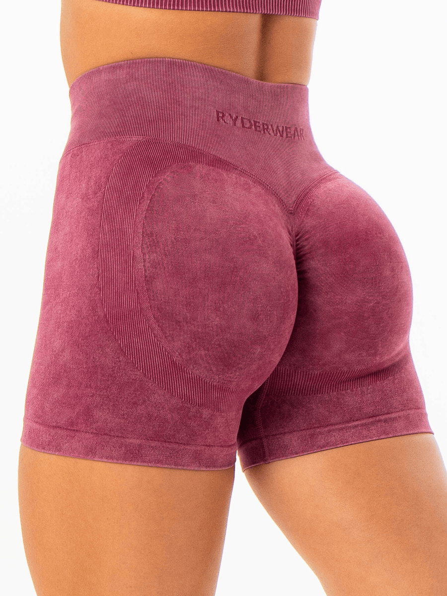 Ryderwear Stonewash Scrunch Seamless Shorts - Wine Stonewash