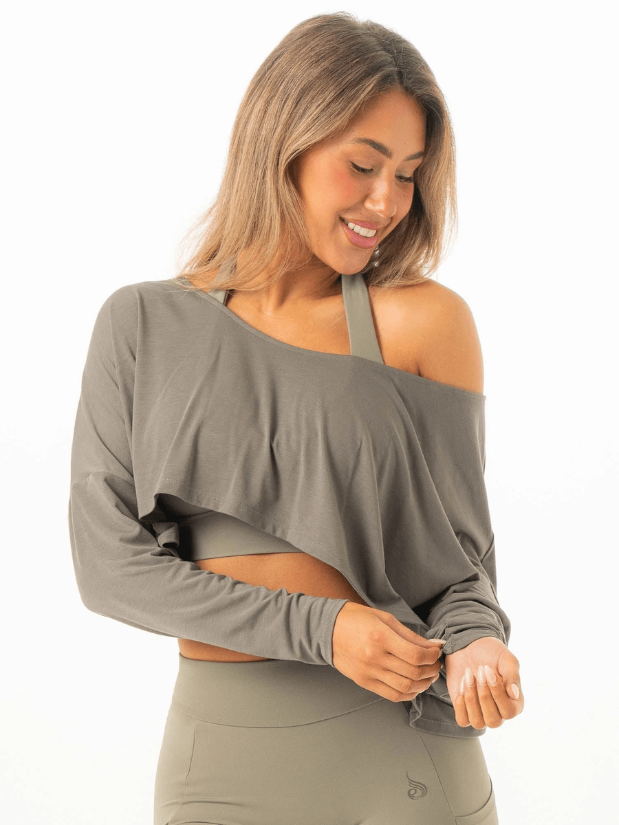 Ryderwear Slouchy Off Shoulder Top - Khaki