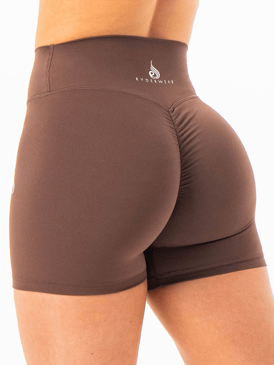 Ryderwear NKD High Waisted Scrunch Shorts - Chocolate