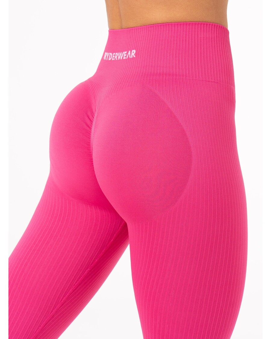 Ryderwear Rib Scrunch Seamless Leggings - Hot Pink