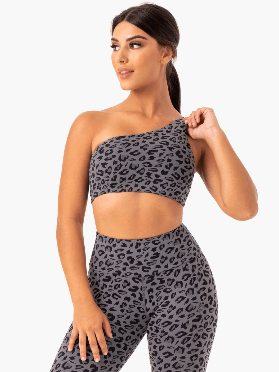 Ryderwear Adapt One Shoulder Sports Bra - Grey Leopard