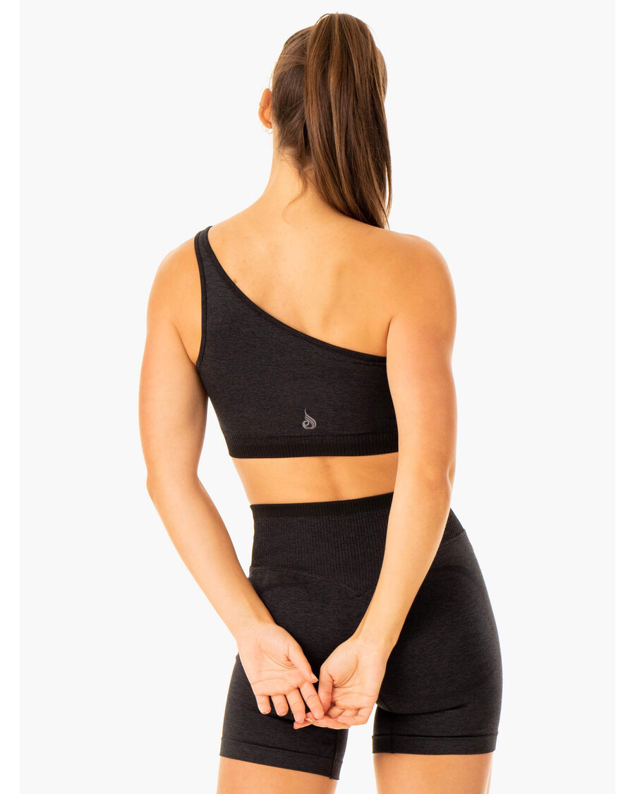 Ryderwear Excel Seamless One Shoulder Sports Bra - Black Marl