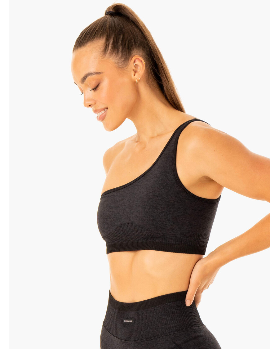 Ryderwear Excel Seamless One Shoulder Sports Bra - Black Marl