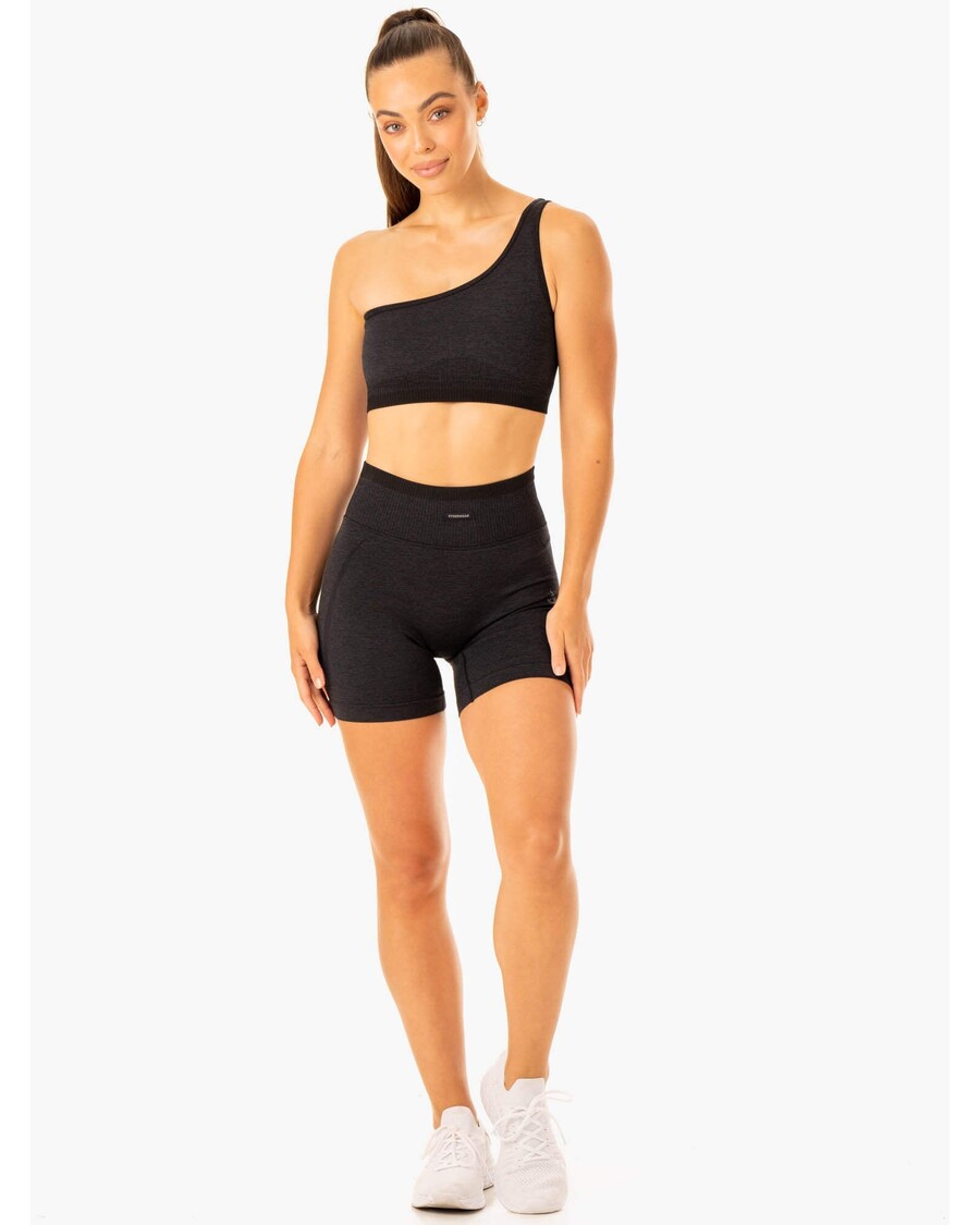 Ryderwear Excel Seamless One Shoulder Sports Bra - Black Marl