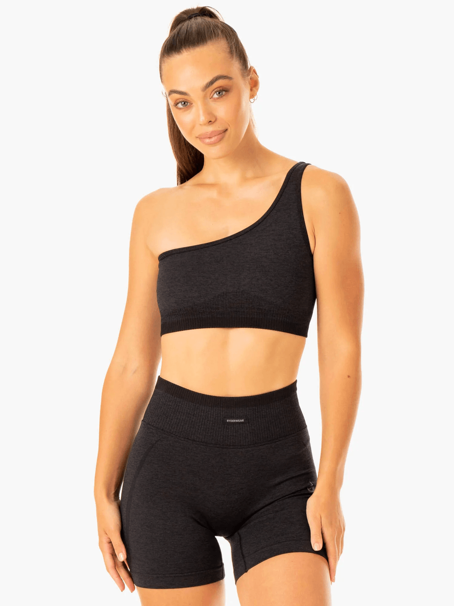 Ryderwear Excel Seamless One Shoulder Sports Bra - Black Marl