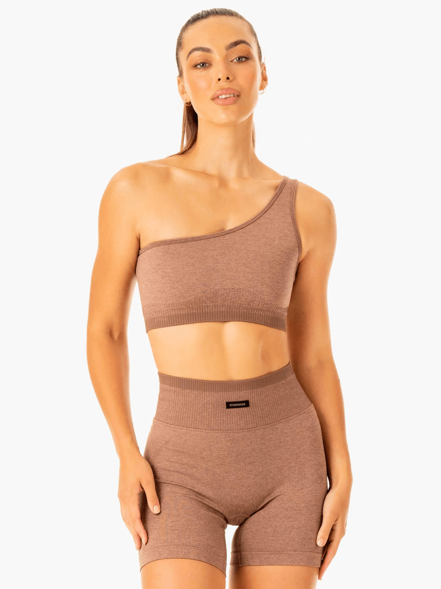 Ryderwear Excel Seamless One Shoulder Sports Bra - Mocha Marl