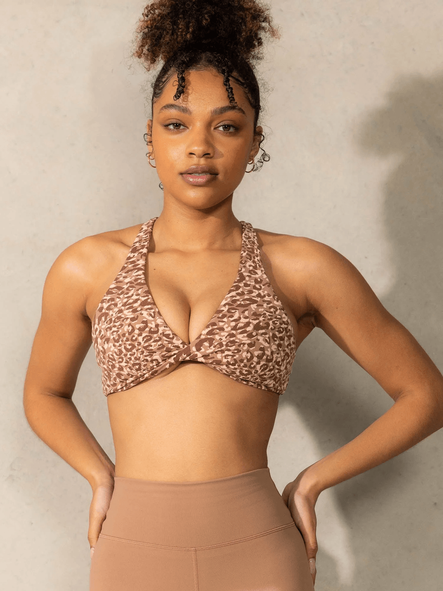 Ryderwear Momentum Twist Sports Bra - Mocha Leopard