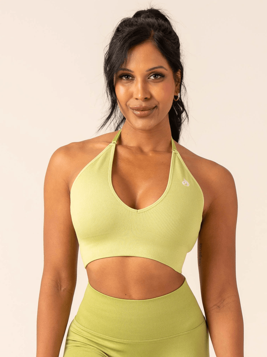 Ryderwear Lift Rib Seamless Halter Sports Bra - Olive
