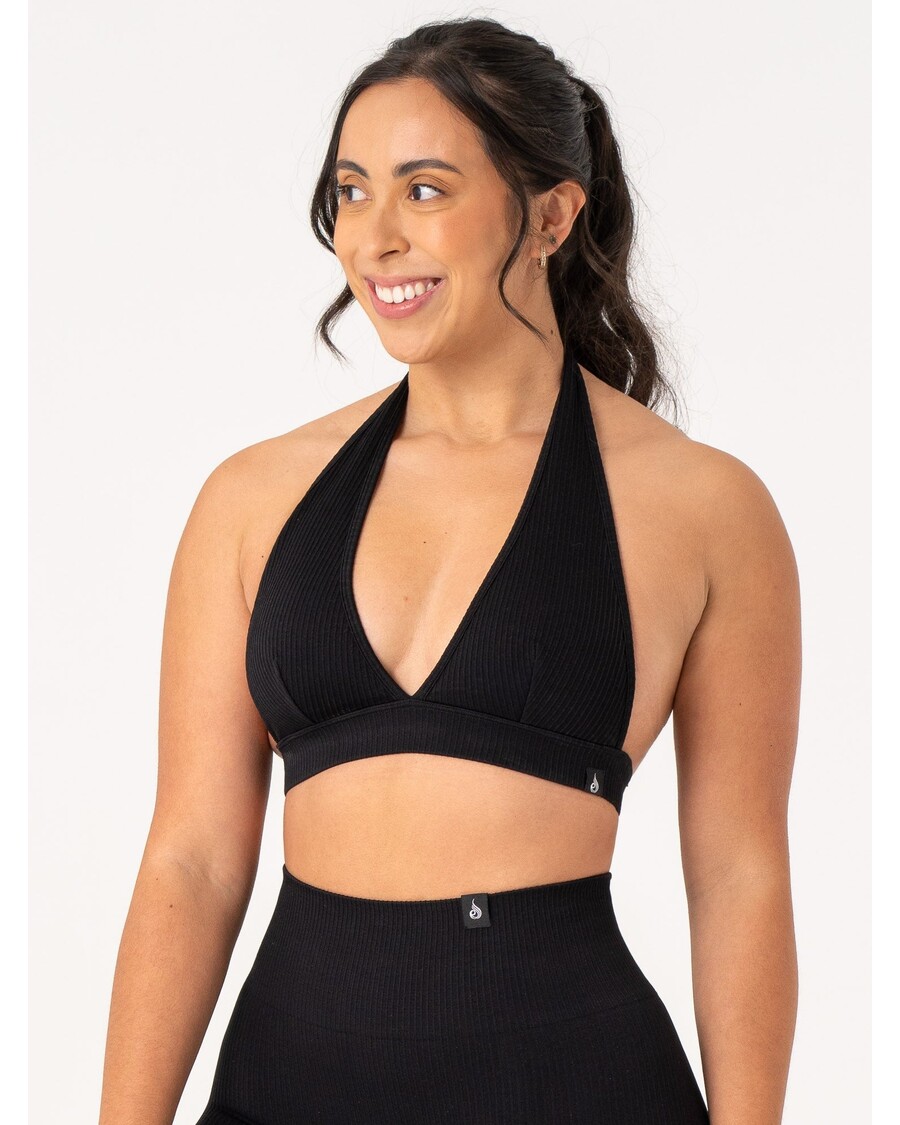 Ryderwear Rib Seamless Halter Sports Bra - Black