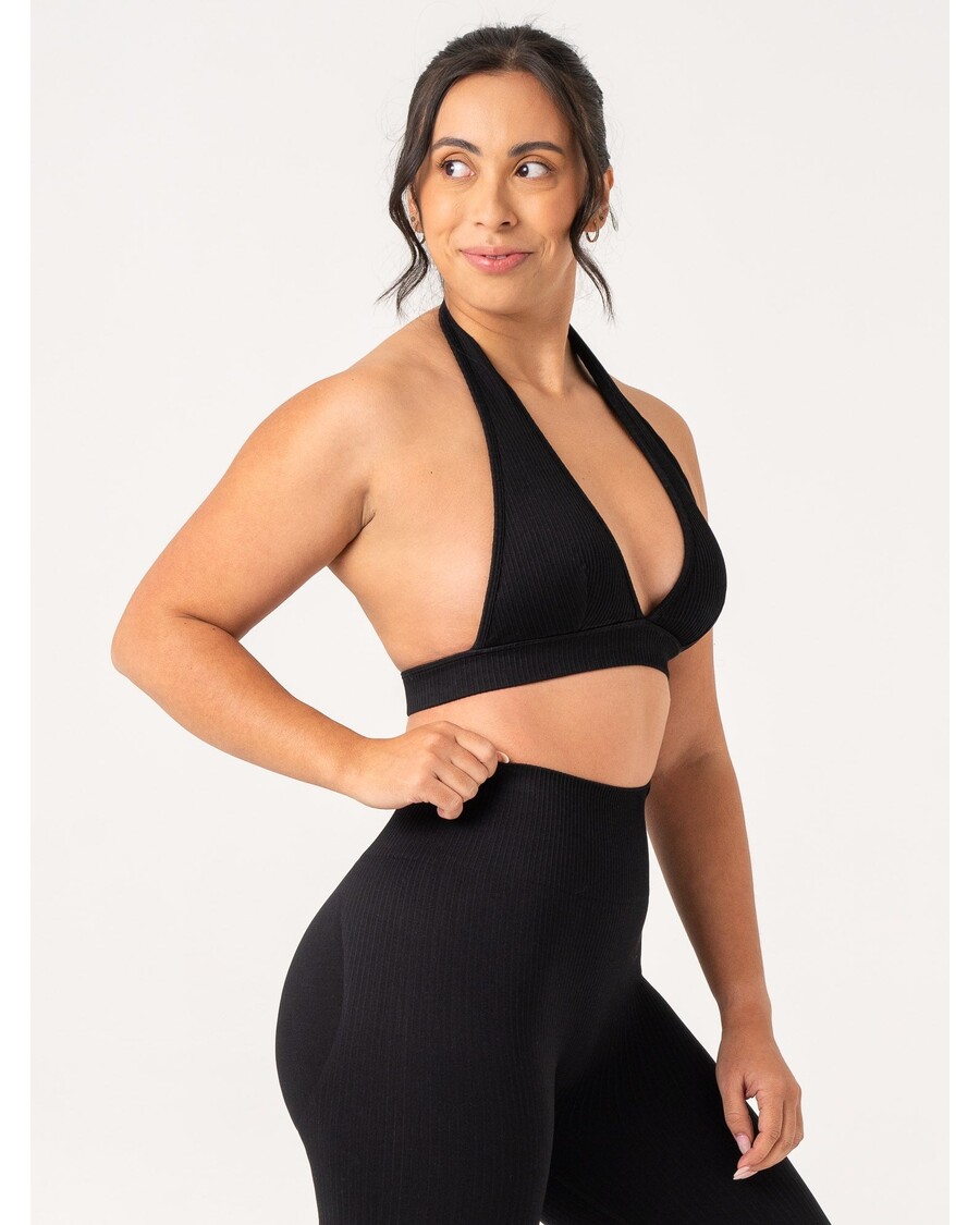 Ryderwear Rib Seamless Halter Sports Bra - Black