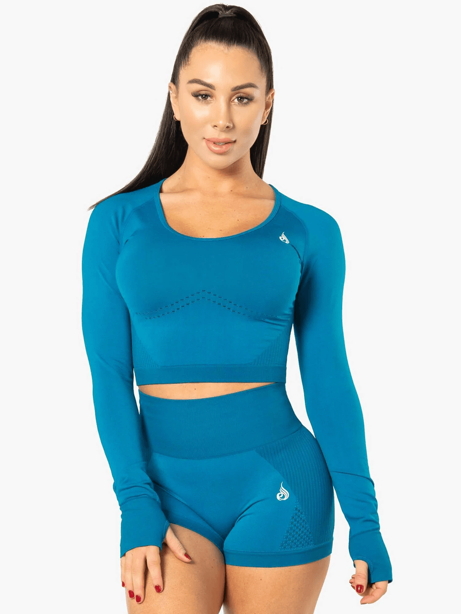 Ryderwear Electra Seamless Long Sleeve Crop Top - Electric Blue