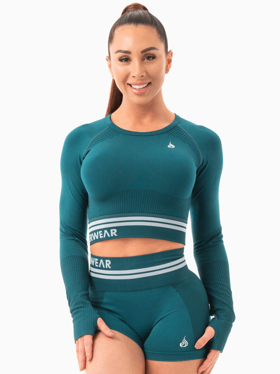 Ryderwear Freestyle Seamless Long Sleeve Crop - Emerald Green