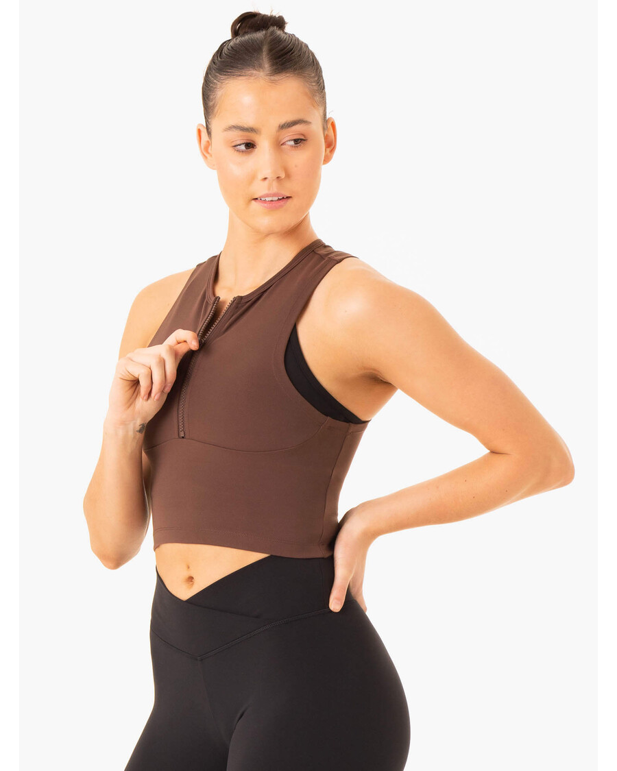 Ryderwear Embody Zip Up Crop - Chocolate