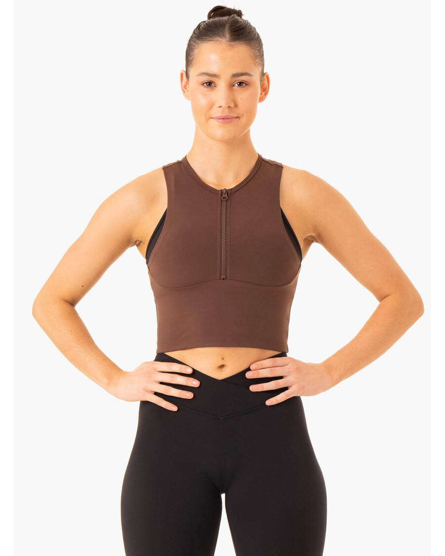 Ryderwear Embody Zip Up Crop - Chocolate