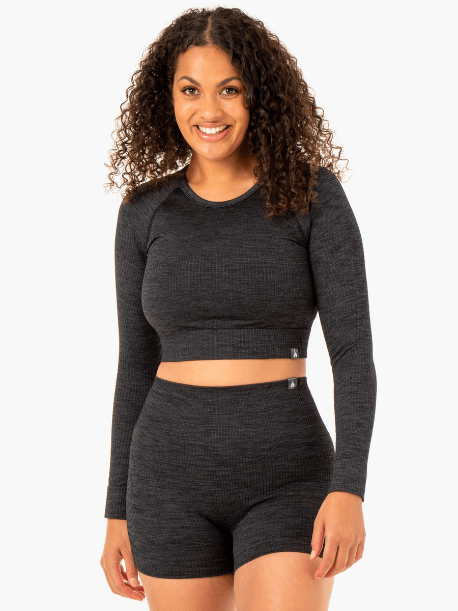 Ryderwear Rib Seamless Long Sleeve Top - Black Marl