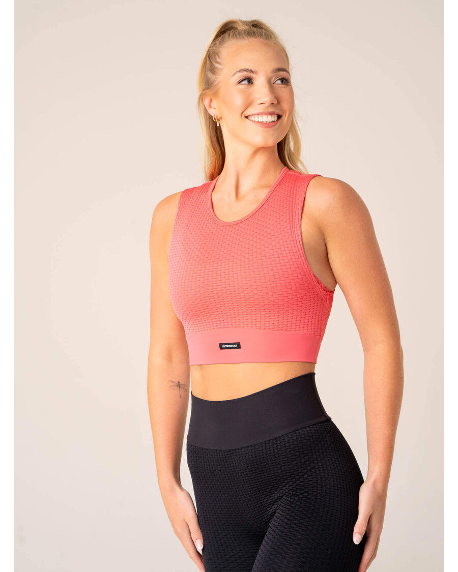 Tangki Mulus Ryderwear Honeycomb - Merah Muda Koral